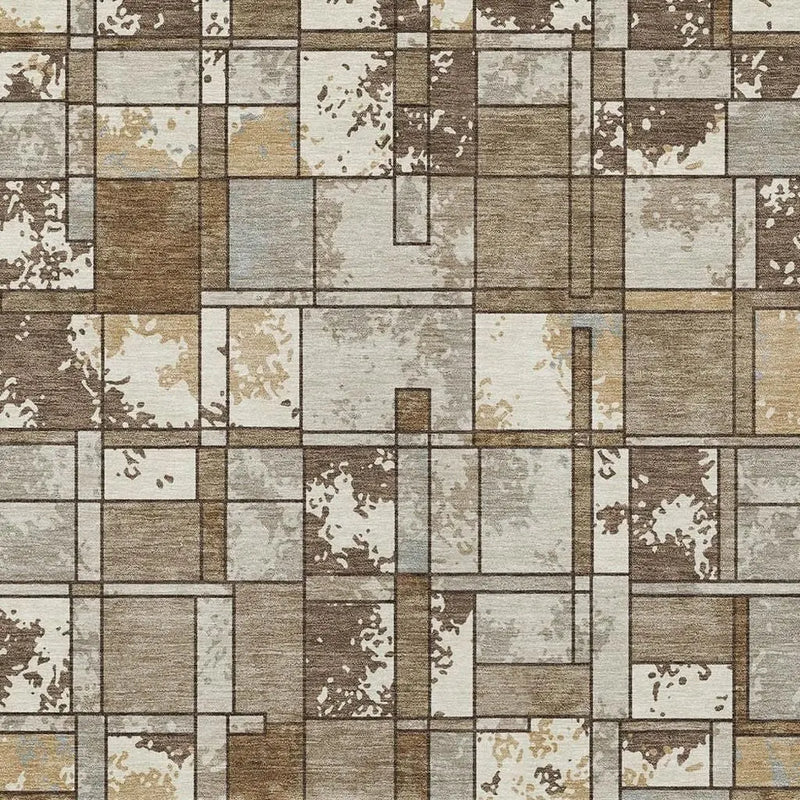 5' X 8' Brown And Beige Geometric Washable Indoor Outdoor Area Rug Homeroots Outdoor