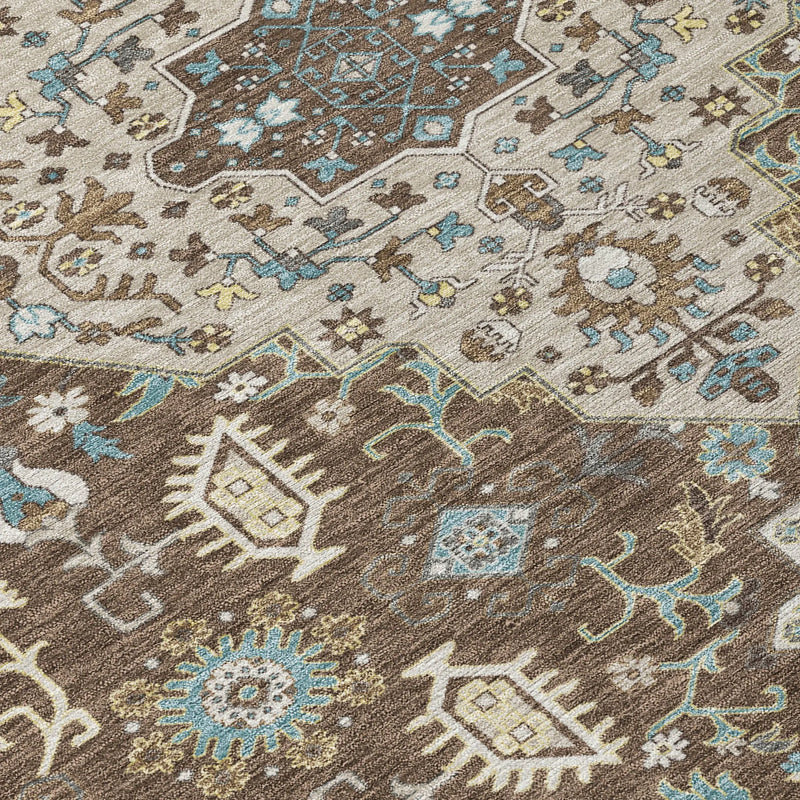 5' X 8' Brown And Beige Medallion Washable Indoor Outdoor Area Rug Homeroots Outdoor