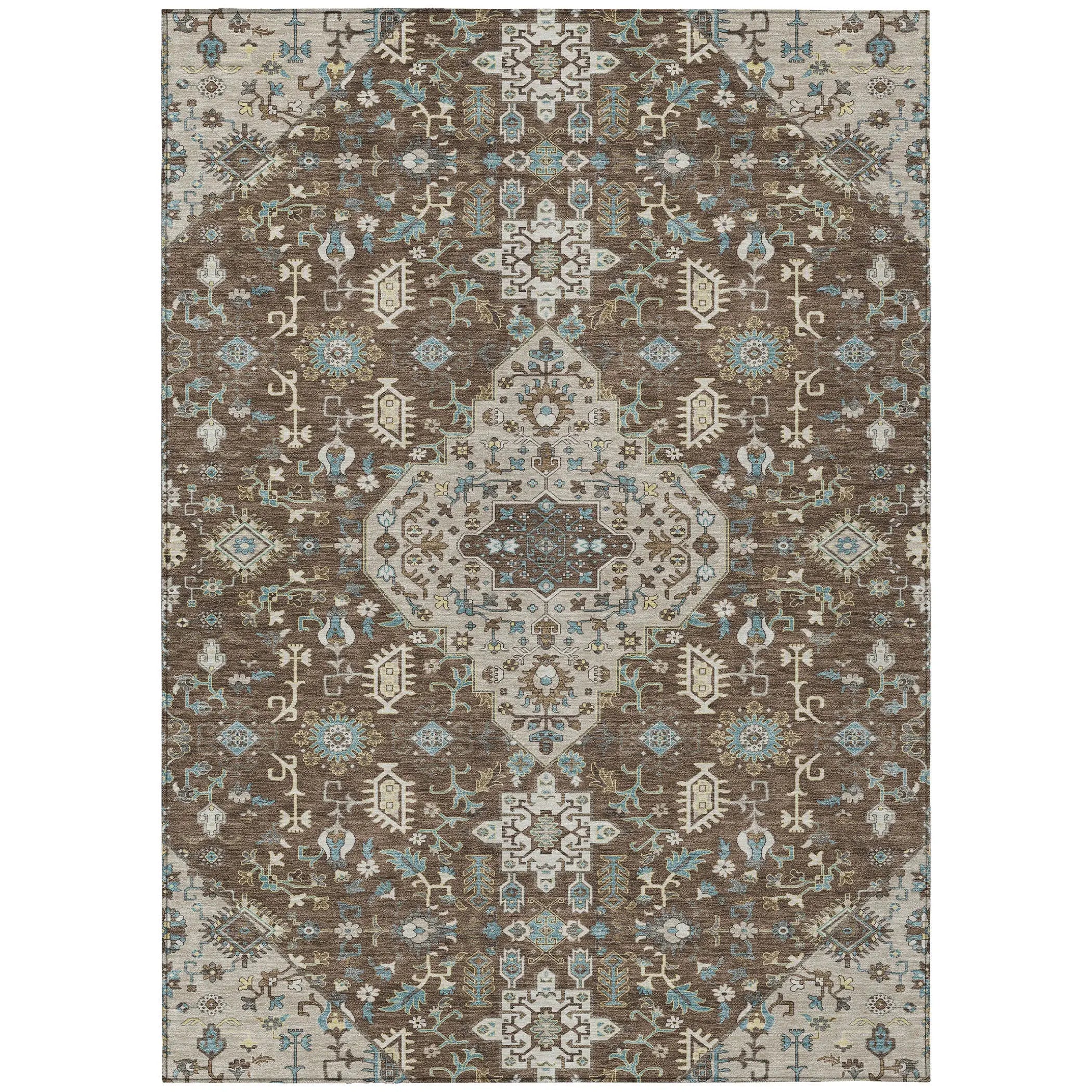 5' X 8' Brown And Beige Medallion Washable Indoor Outdoor Area Rug Homeroots Outdoor