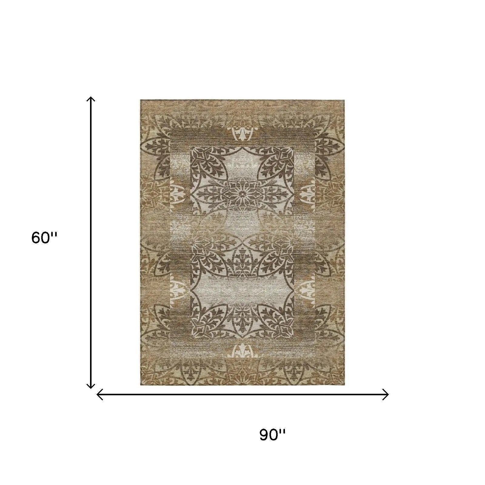 5' X 8' Brown And Beige Oriental Washable Indoor Outdoor Area Rug Homeroots Outdoor
