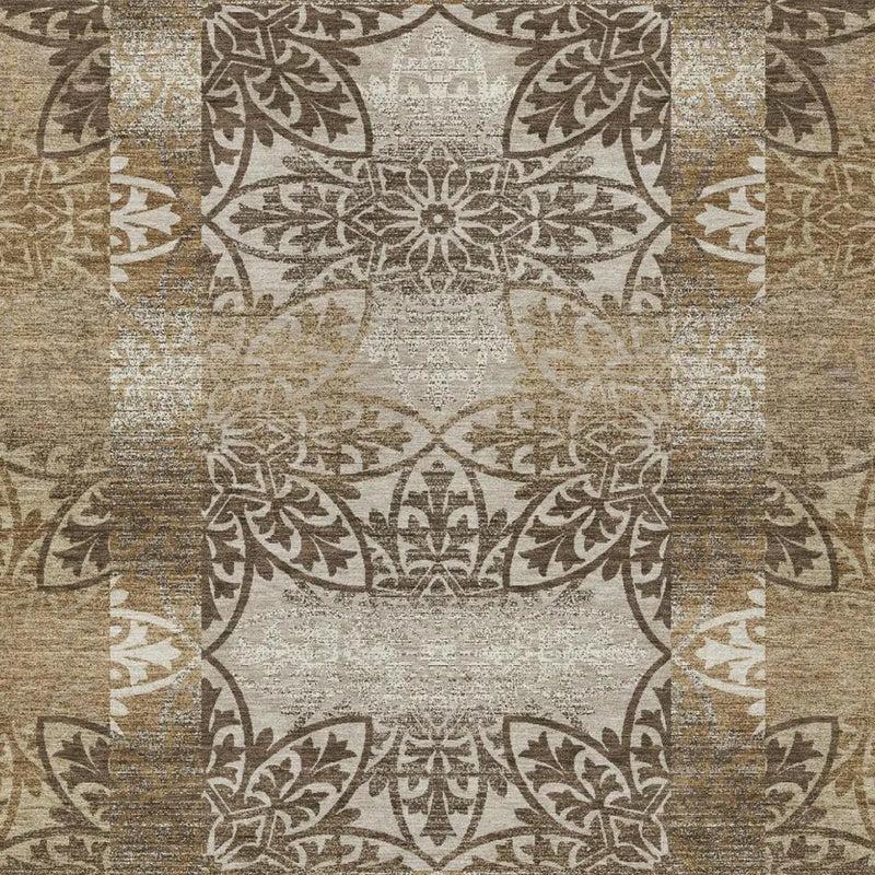 5' X 8' Brown And Beige Oriental Washable Indoor Outdoor Area Rug Homeroots Outdoor