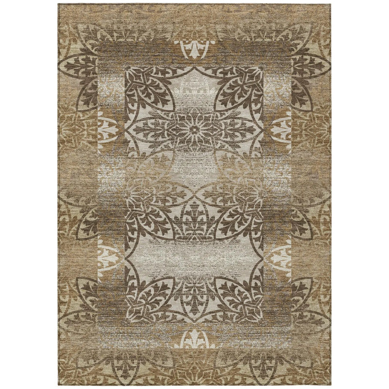 5' X 8' Brown And Beige Oriental Washable Indoor Outdoor Area Rug Homeroots Outdoor