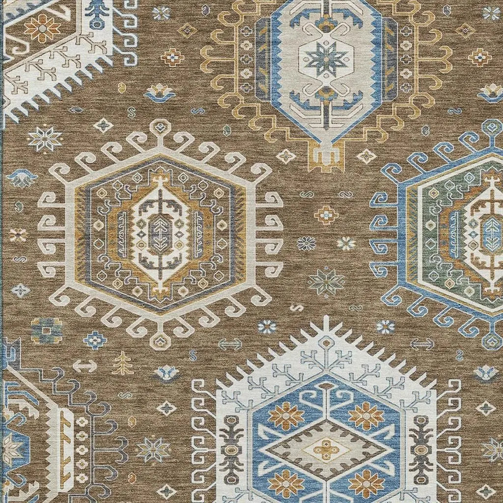 5' X 8' Brown And Beige Tribal Washable Indoor Outdoor Area Rug Homeroots Outdoor