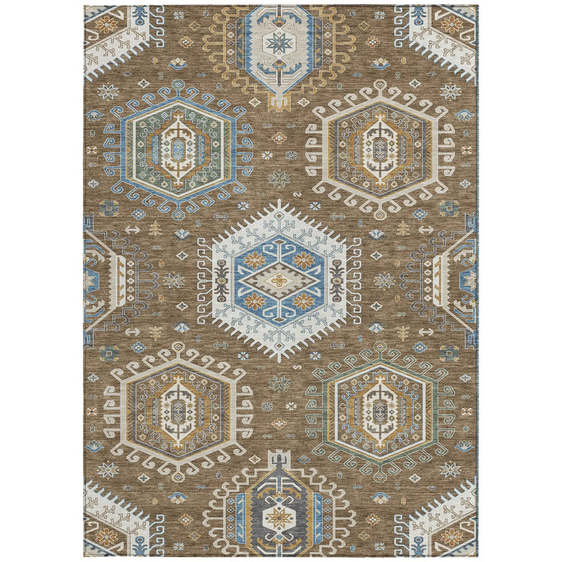 5' X 8' Brown And Beige Tribal Washable Indoor Outdoor Area Rug Homeroots Outdoor
