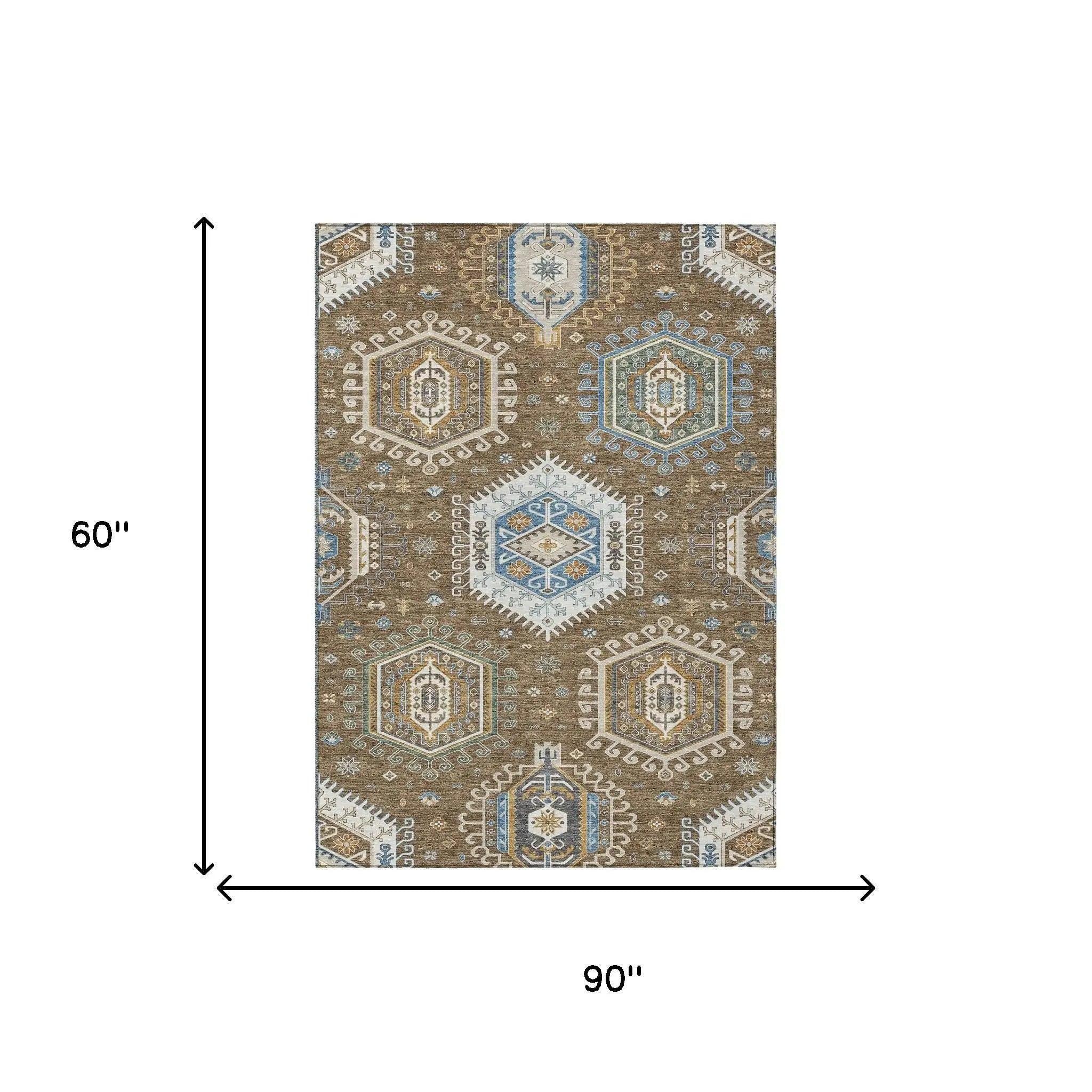 5' X 8' Brown And Beige Tribal Washable Indoor Outdoor Area Rug Homeroots Outdoor
