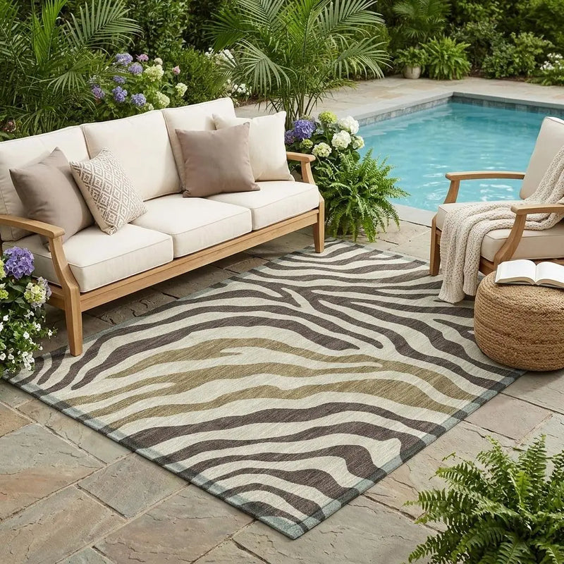 5' X 8' Brown And Beige Zebra Print Washable Indoor Outdoor Area Rug Homeroots Outdoor