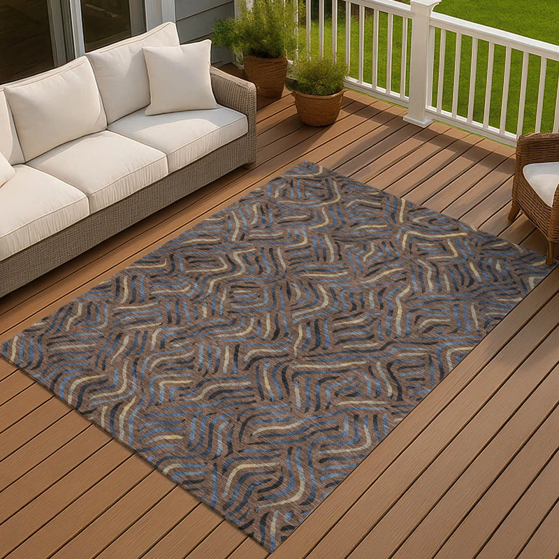 5' X 8' Brown And Black Abstract Washable Indoor Outdoor Area Rug Homeroots Outdoor