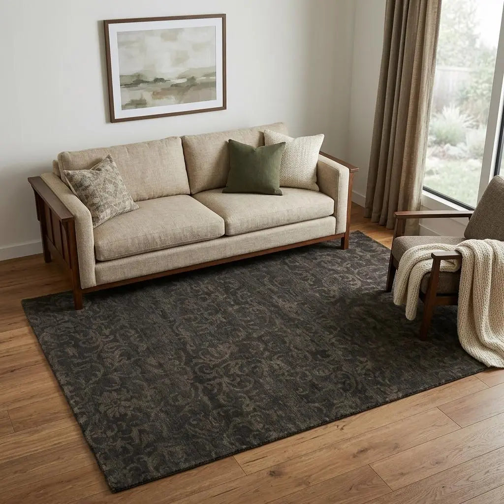 5' X 8' Brown And Black Wool Floral Hand Knotted Area Rug Homeroots Home Decor