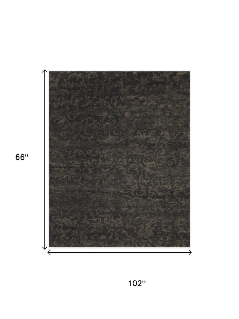 5' X 8' Brown And Black Wool Floral Hand Knotted Area Rug Homeroots Home Decor