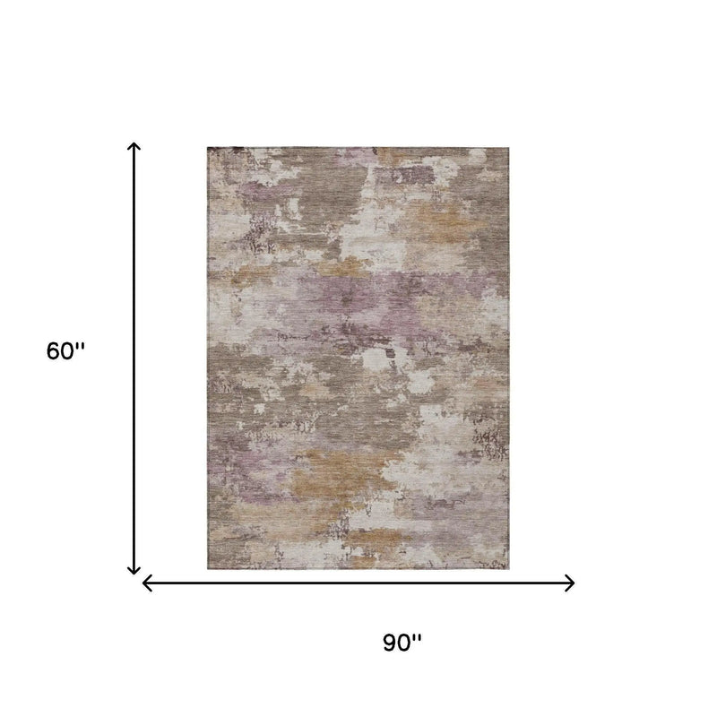 5' X 8' Brown And Blush Abstract Washable Indoor Outdoor Area Rug Homeroots Outdoor