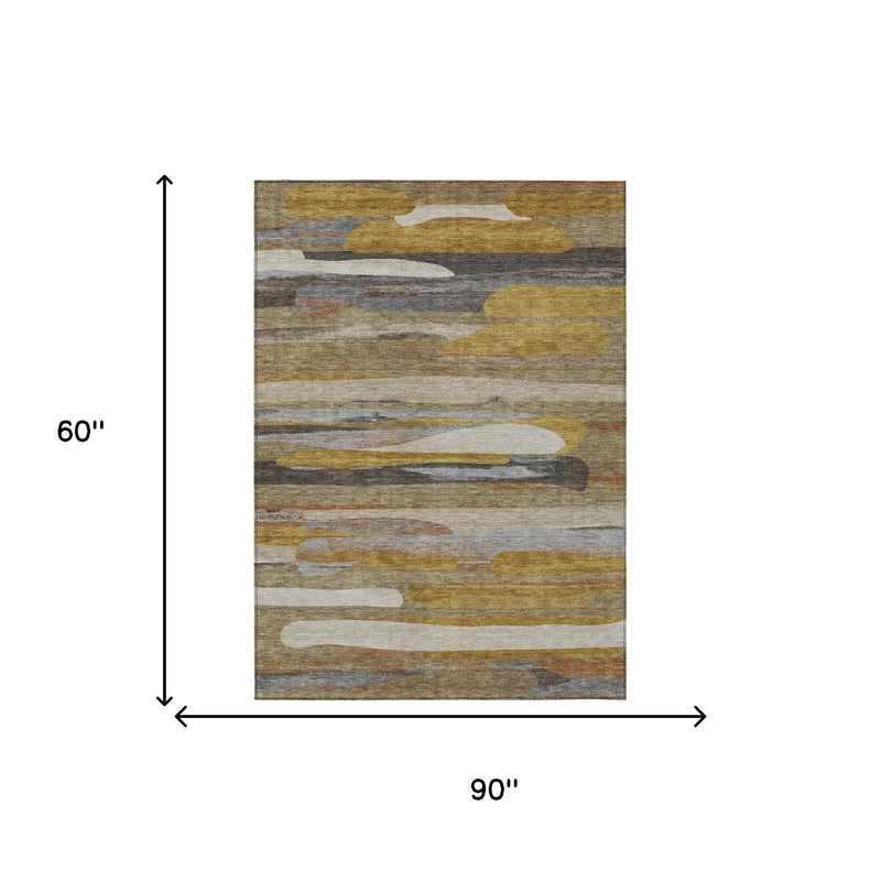 5' X 8' Brown And Charcoal Abstract Washable Indoor Outdoor Area Rug Homeroots Outdoor