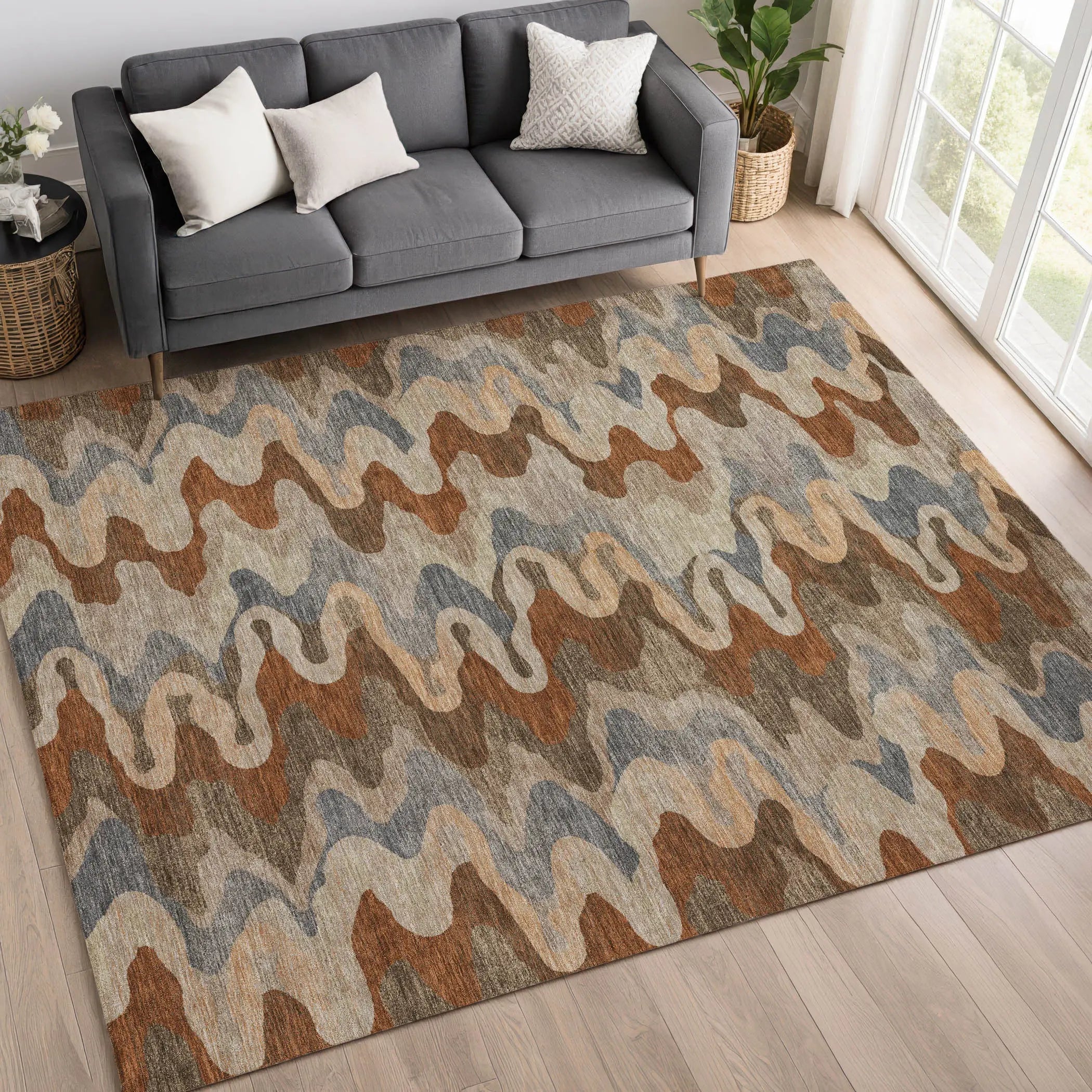 5' X 8' Brown And Chocolate Abstract Washable Indoor Outdoor Area Rug Homeroots Outdoor