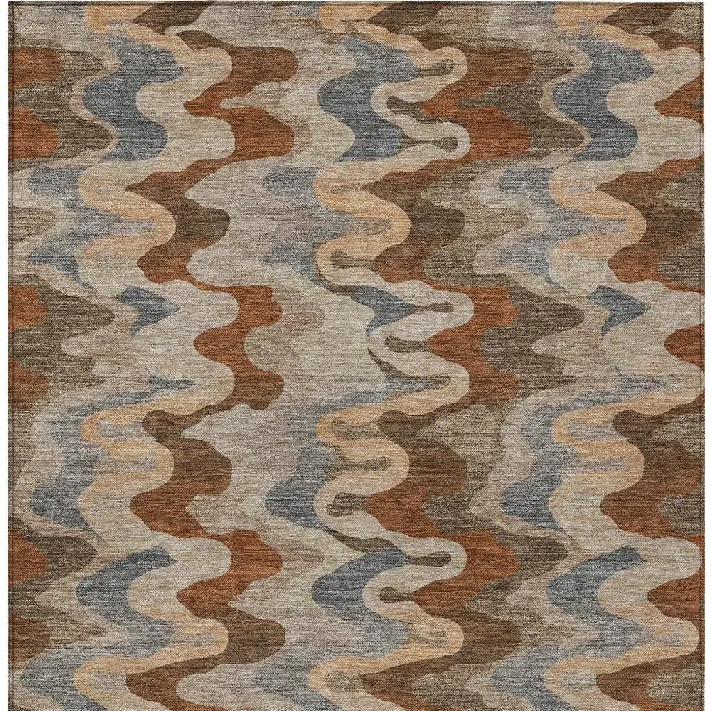 5' X 8' Brown And Chocolate Abstract Washable Indoor Outdoor Area Rug Homeroots Outdoor