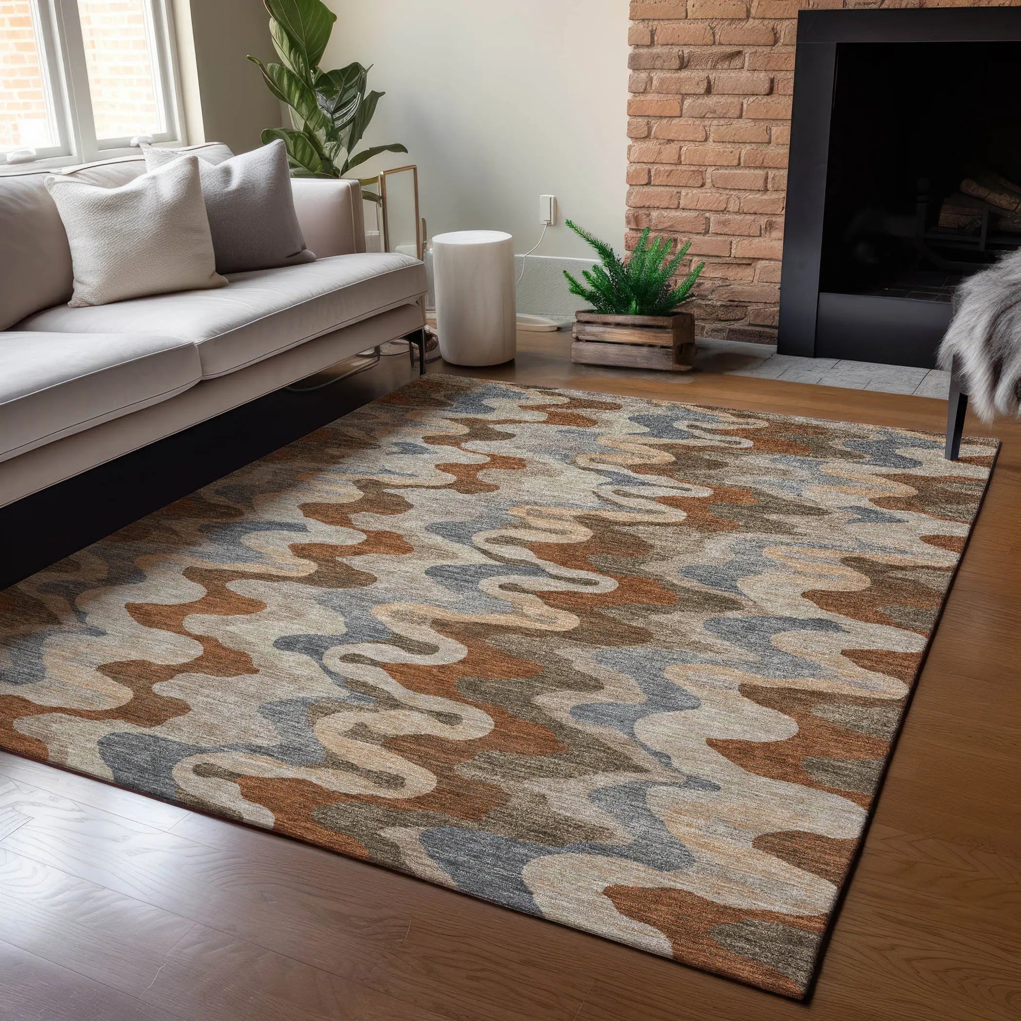 5' X 8' Brown And Chocolate Abstract Washable Indoor Outdoor Area Rug Homeroots Outdoor