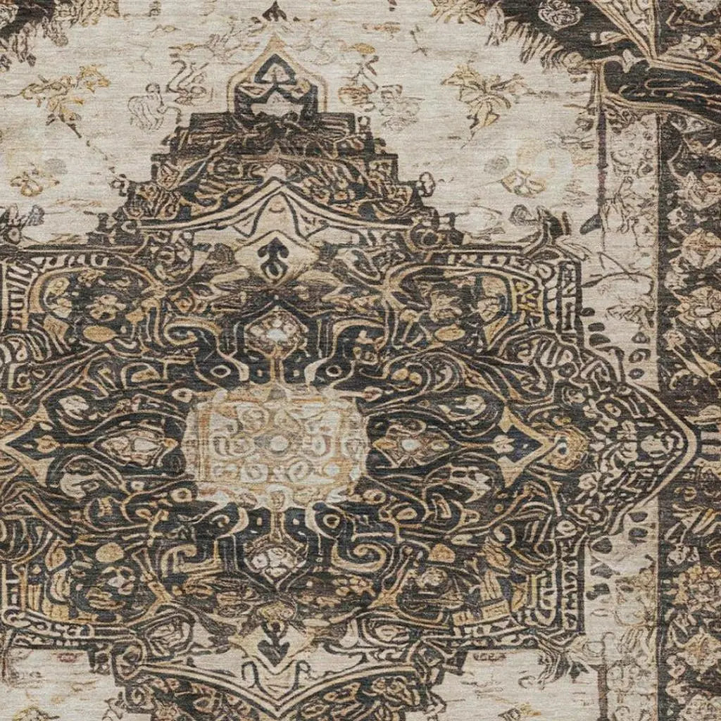 5' X 8' Brown And Chocolate Floral Medallion Washable Indoor Outdoor Area Rug Homeroots Outdoor