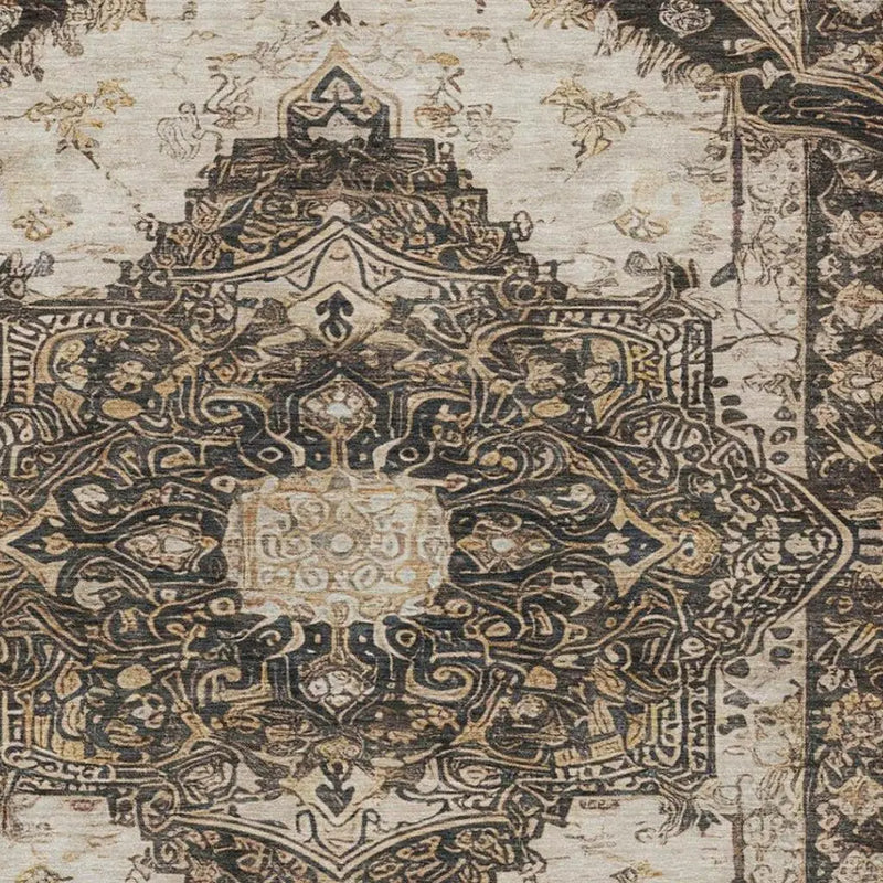 5' X 8' Brown And Chocolate Floral Medallion Washable Indoor Outdoor Area Rug Homeroots Outdoor