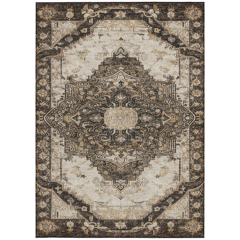 5' X 8' Brown And Chocolate Floral Medallion Washable Indoor Outdoor Area Rug Homeroots Outdoor