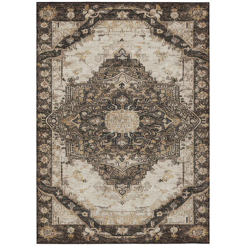 5' X 8' Brown And Chocolate Floral Medallion Washable Indoor Outdoor Area Rug Homeroots Outdoor