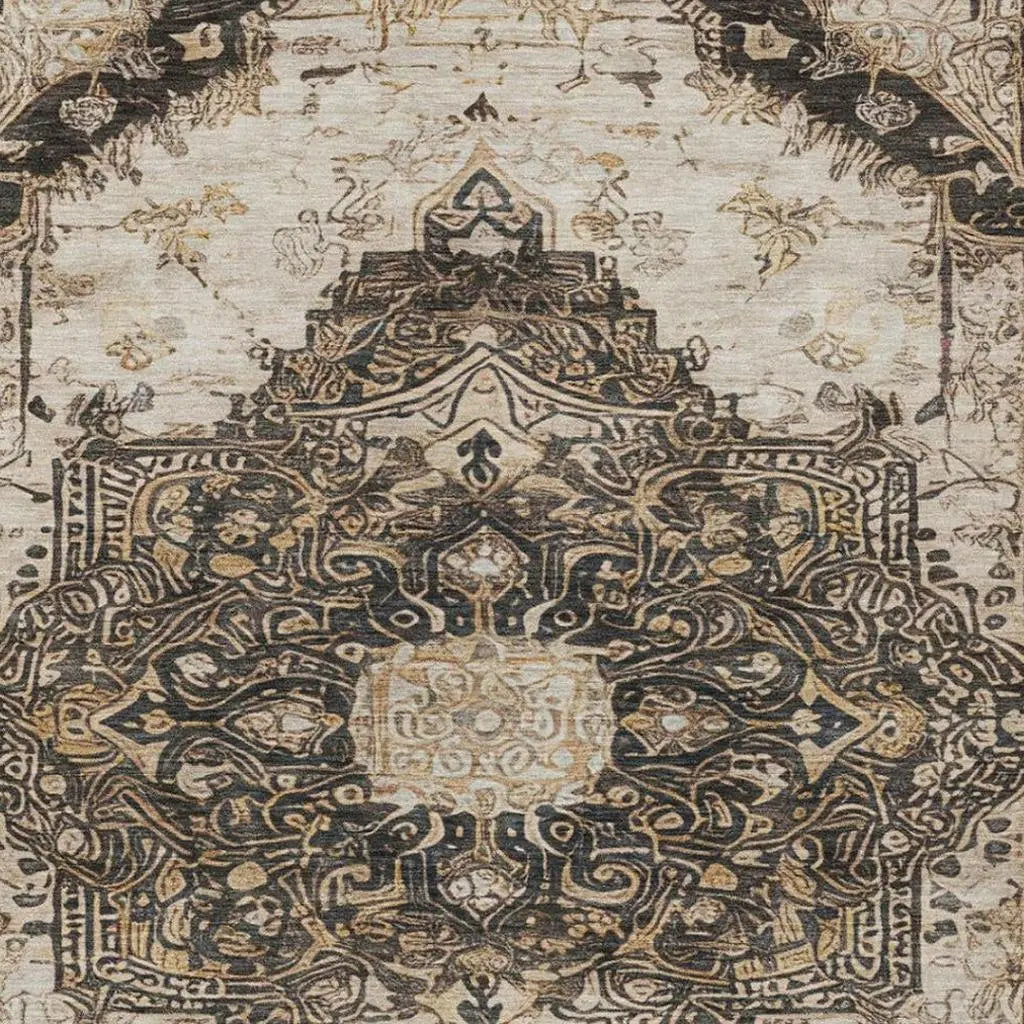 5' X 8' Brown And Chocolate Floral Medallion Washable Indoor Outdoor Area Rug Homeroots Outdoor