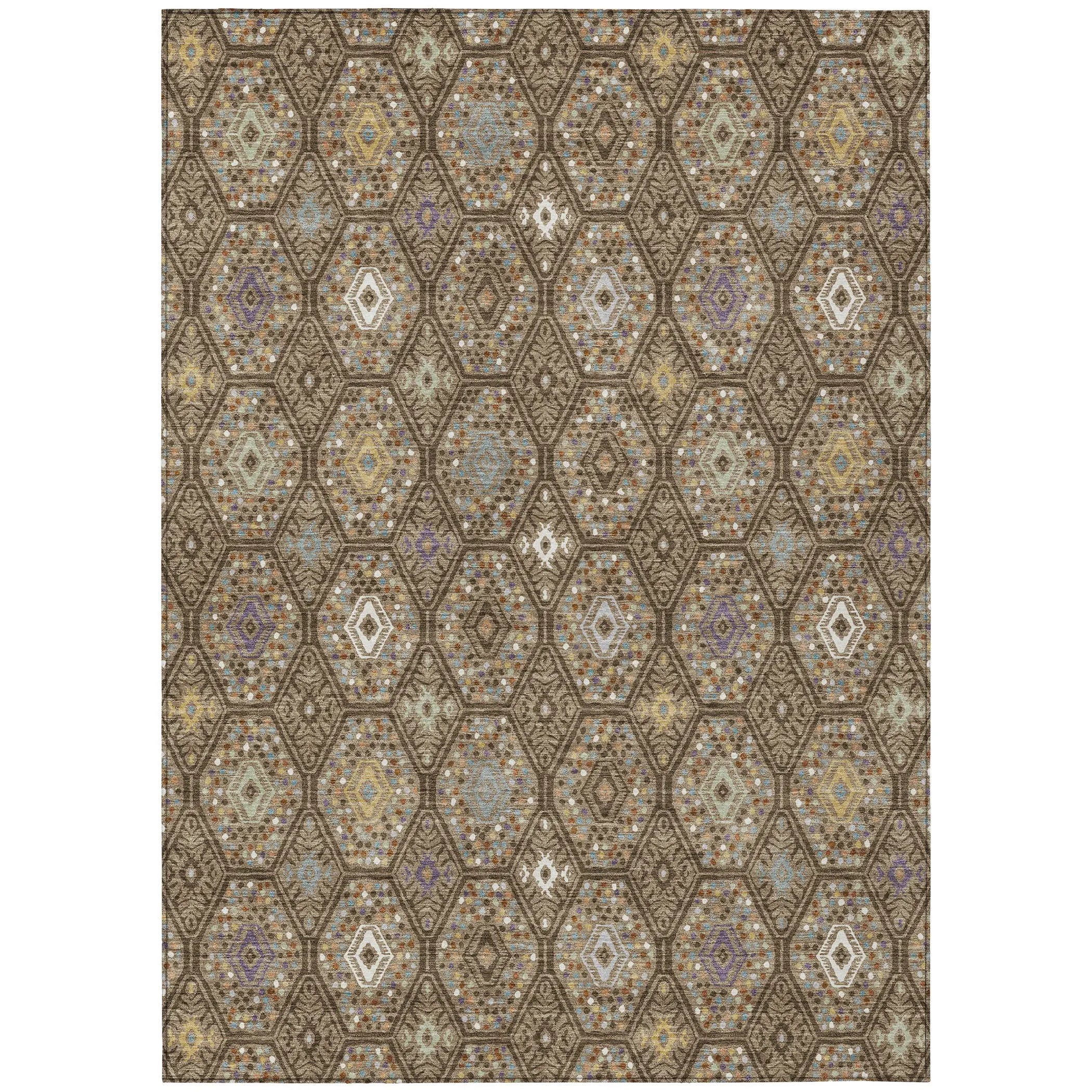 5' X 8' Brown And Chocolate Geometric Washable Indoor Outdoor Area Rug Homeroots Outdoor