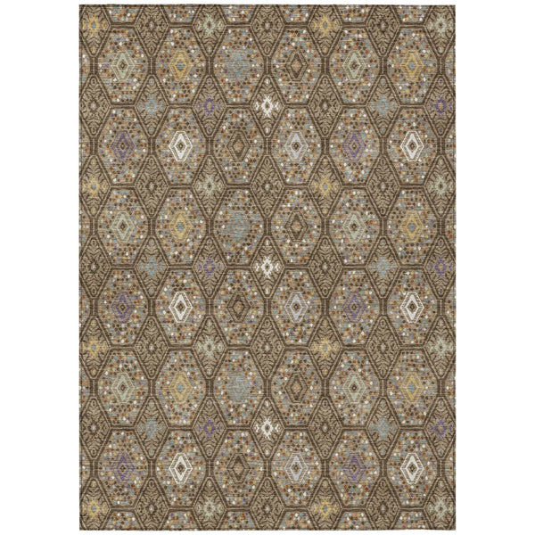 5' X 8' Brown And Chocolate Geometric Washable Indoor Outdoor Area Rug Homeroots Outdoor