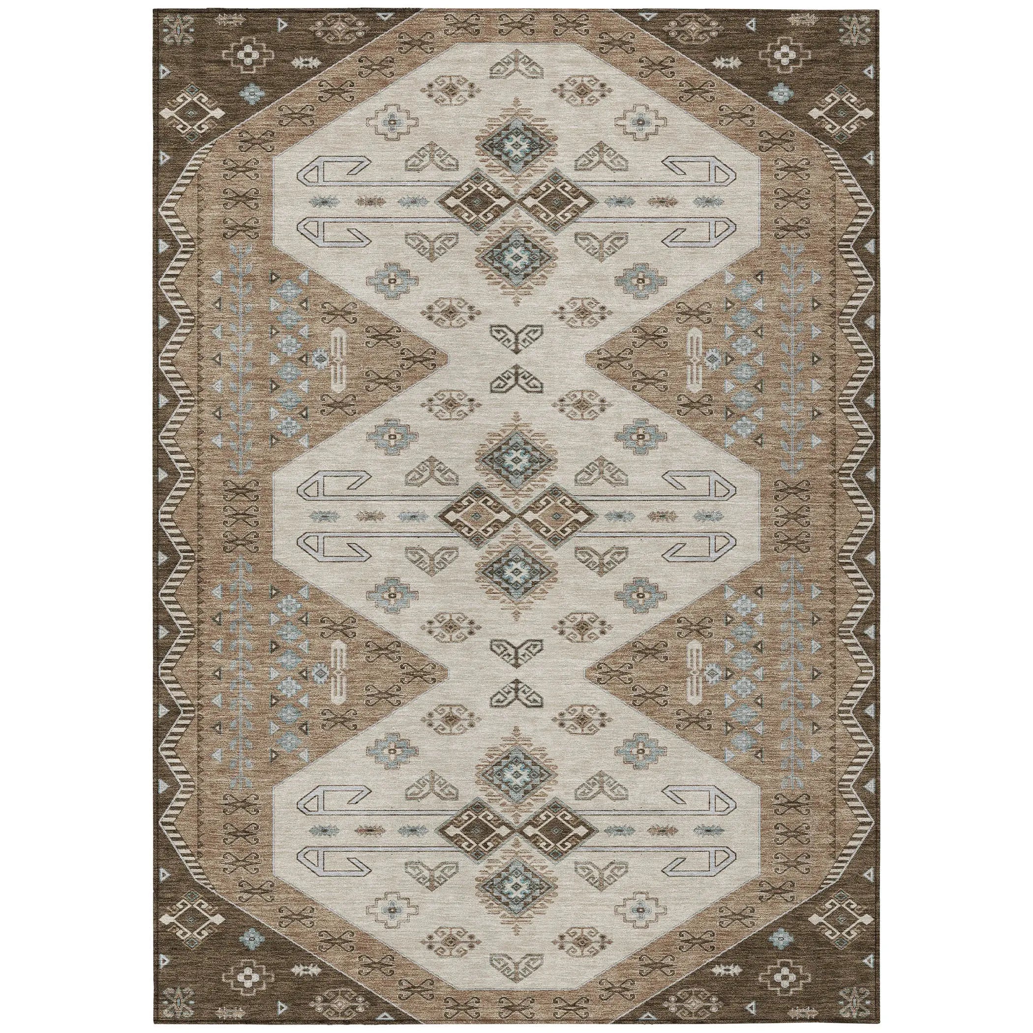 5' X 8' Brown And Chocolate Geometric Washable Indoor Outdoor Area Rug Homeroots Outdoor