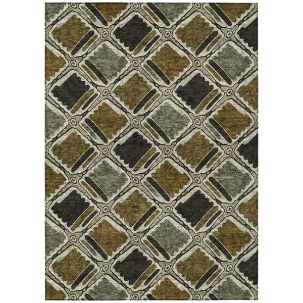 5' X 8' Brown And Chocolate Geometric Washable Indoor Outdoor Area Rug Homeroots Outdoor