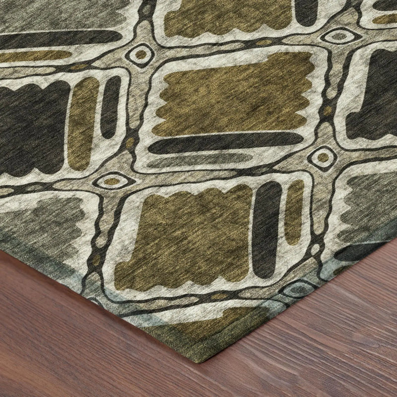 5' X 8' Brown And Chocolate Geometric Washable Indoor Outdoor Area Rug Homeroots Outdoor