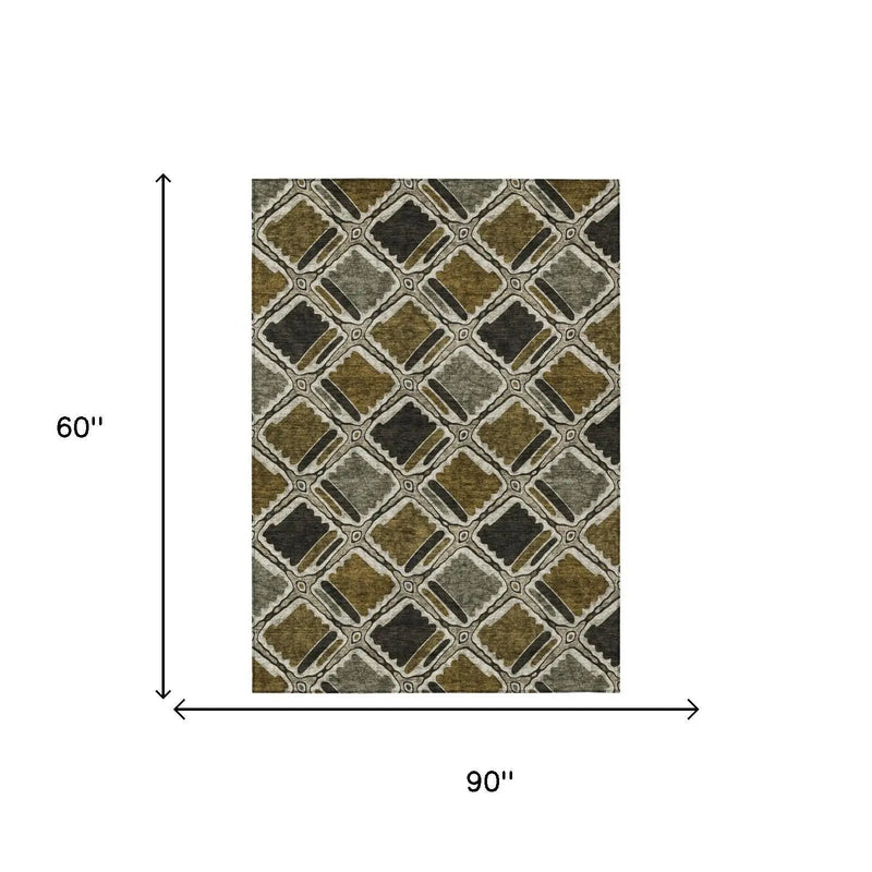 5' X 8' Brown And Chocolate Geometric Washable Indoor Outdoor Area Rug Homeroots Outdoor