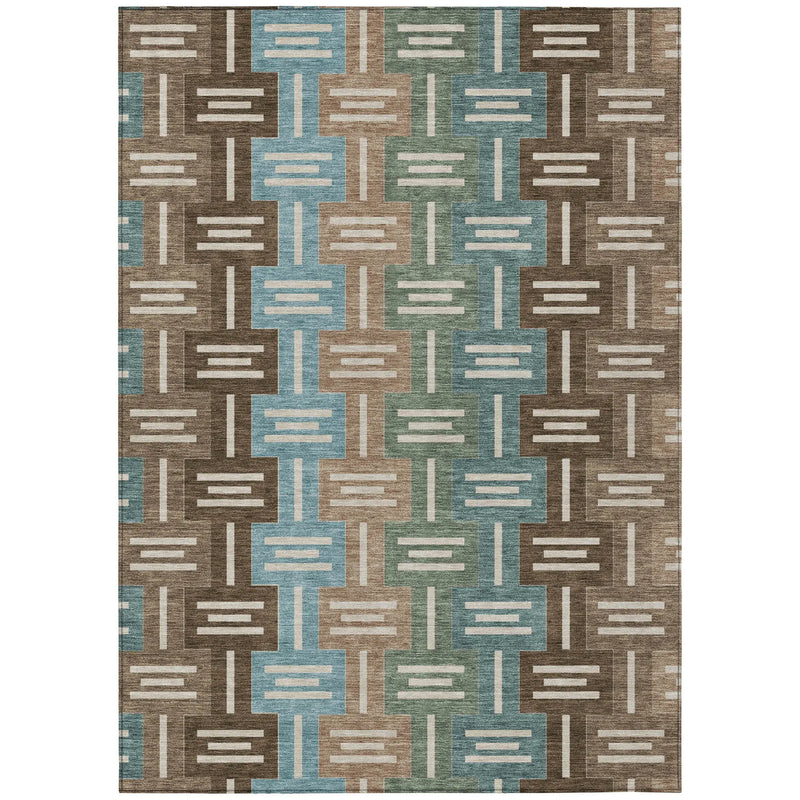 5' X 8' Brown And Chocolate Geometric Washable Indoor Outdoor Area Rug Homeroots Outdoor