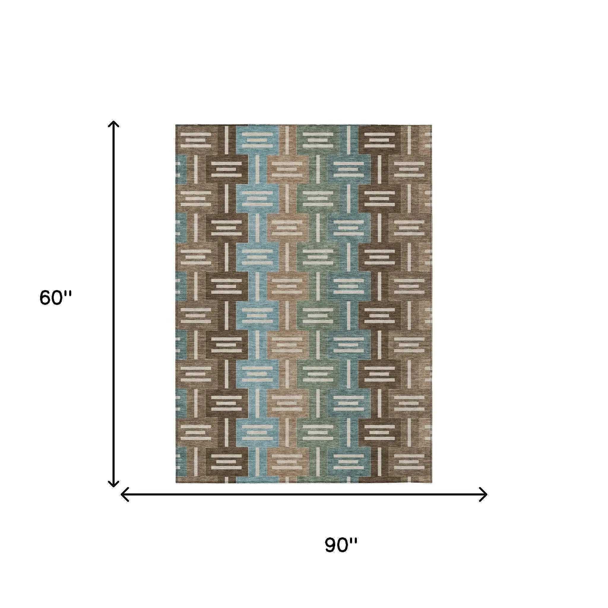 5' X 8' Brown And Chocolate Geometric Washable Indoor Outdoor Area Rug Homeroots Outdoor