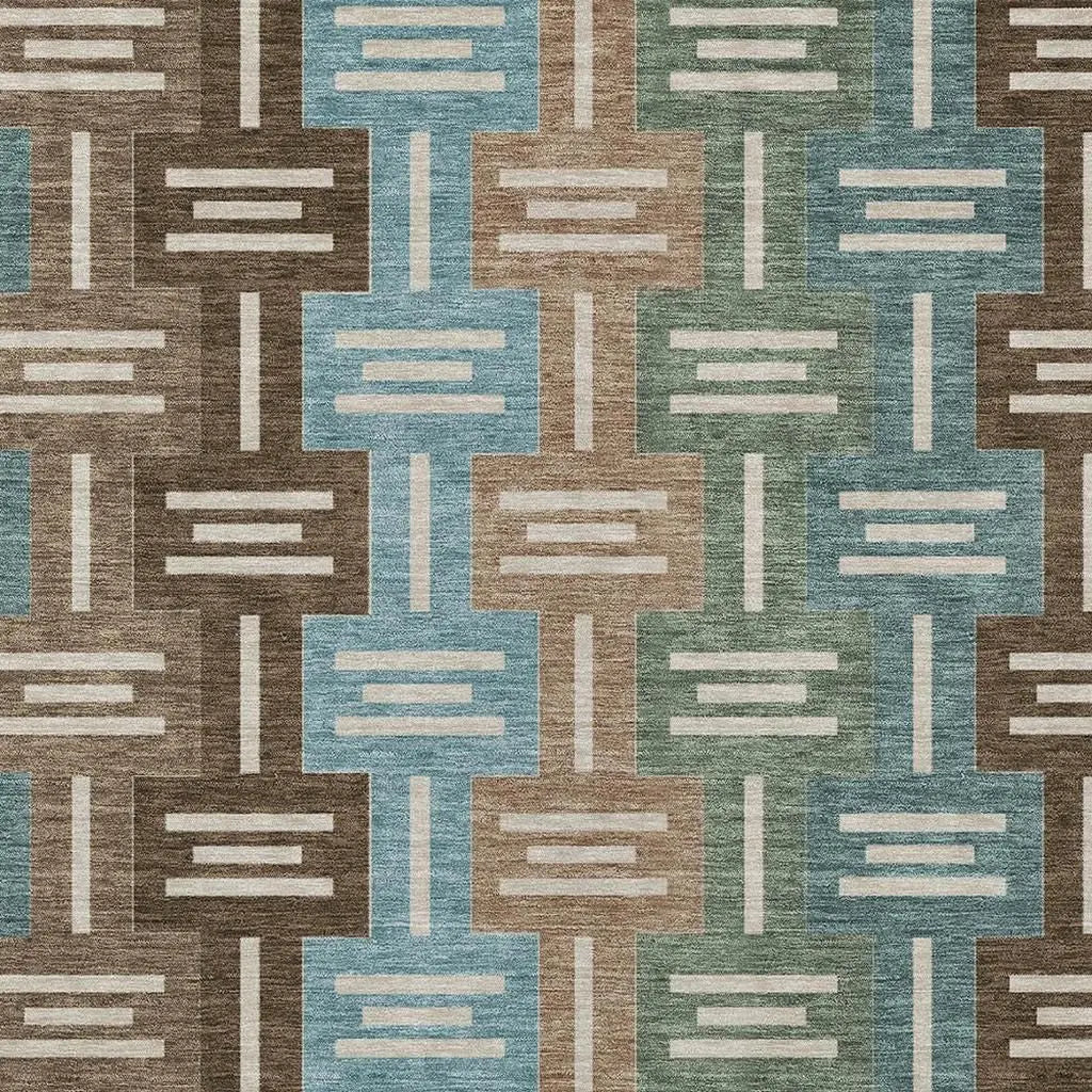 5' X 8' Brown And Chocolate Geometric Washable Indoor Outdoor Area Rug Homeroots Outdoor