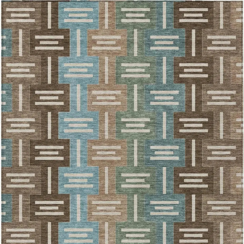 5' X 8' Brown And Chocolate Geometric Washable Indoor Outdoor Area Rug Homeroots Outdoor