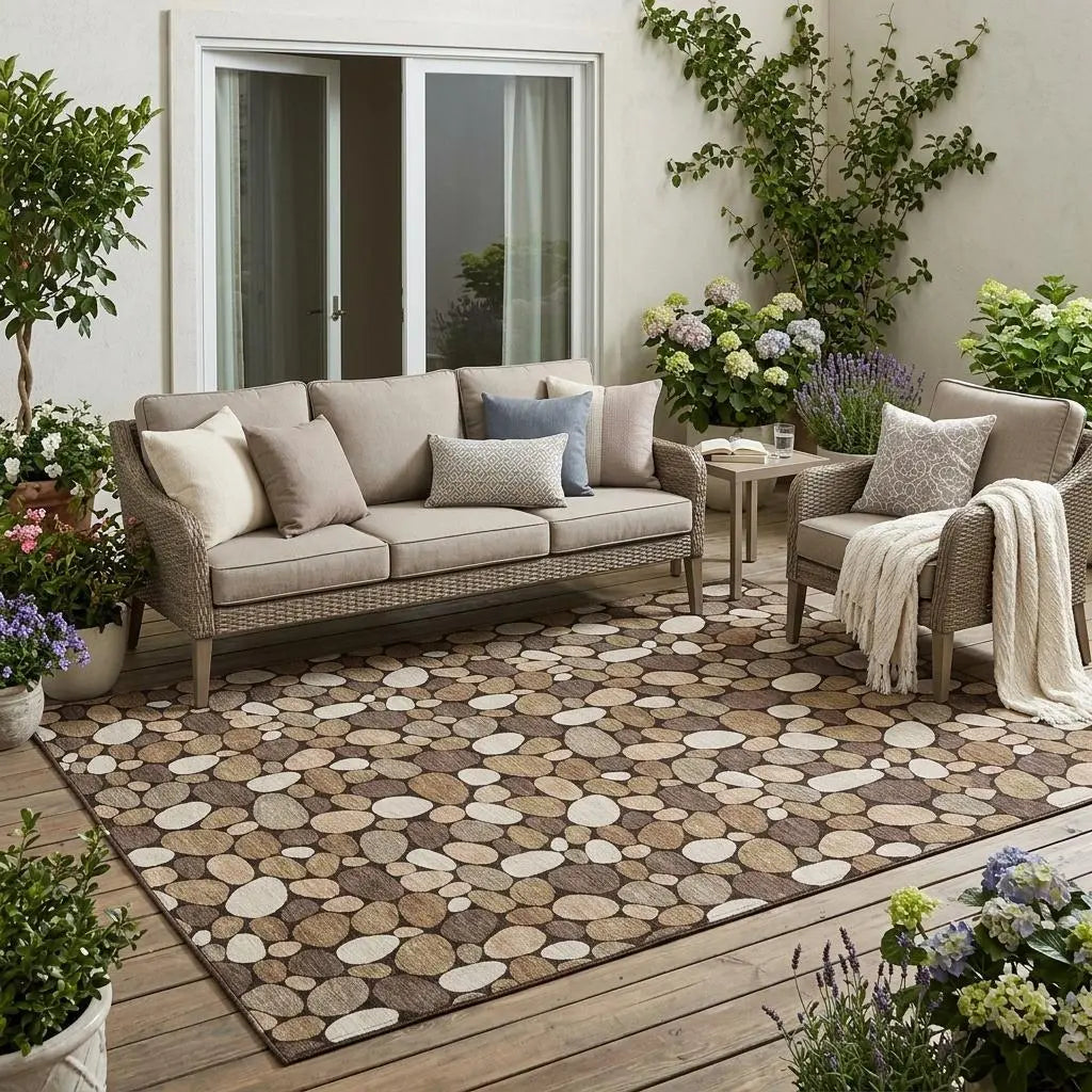 5' X 8' Brown And Chocolate Geometric Washable Indoor Outdoor Area Rug Homeroots Outdoor
