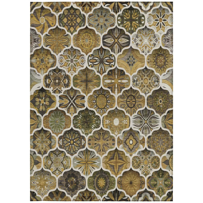 5' X 8' Brown And Chocolate Ogee Washable Indoor Outdoor Area Rug Homeroots Outdoor