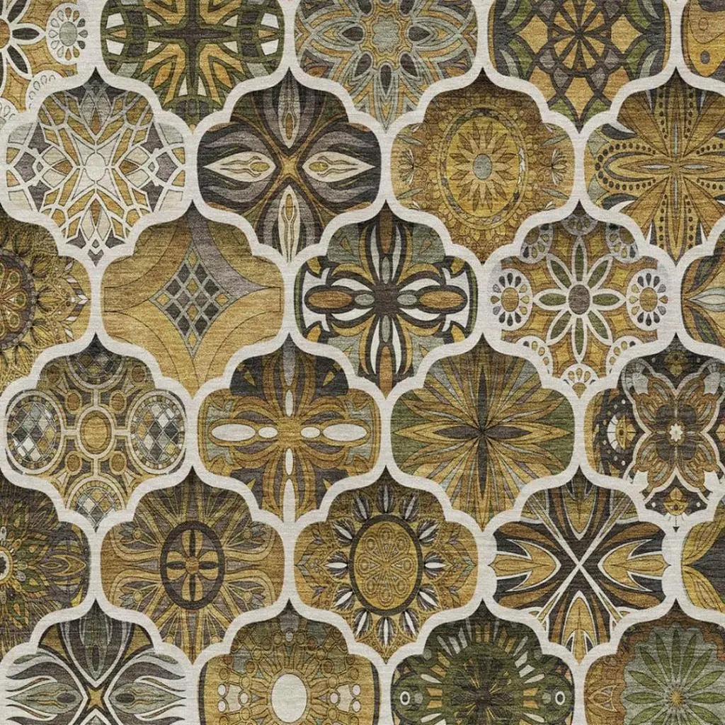5' X 8' Brown And Chocolate Ogee Washable Indoor Outdoor Area Rug Homeroots Outdoor