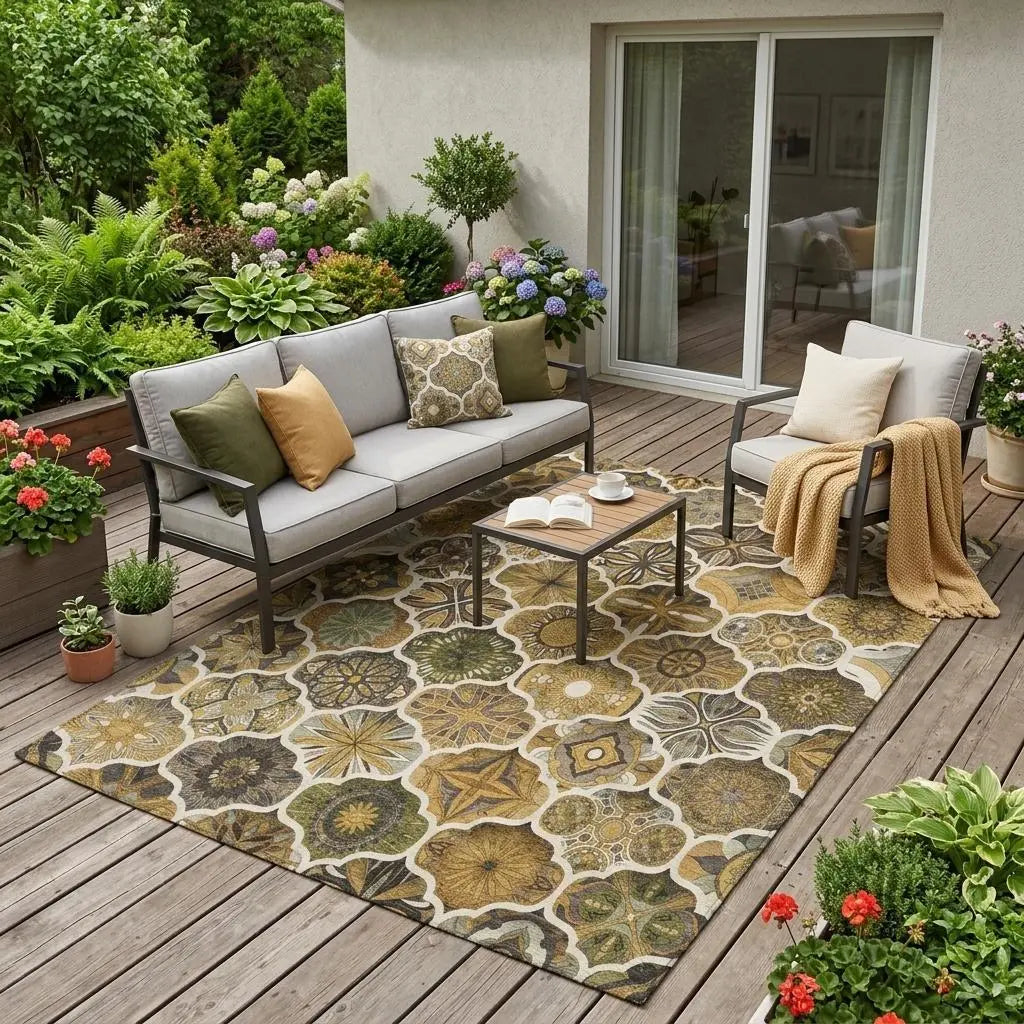 5' X 8' Brown And Chocolate Ogee Washable Indoor Outdoor Area Rug Homeroots Outdoor