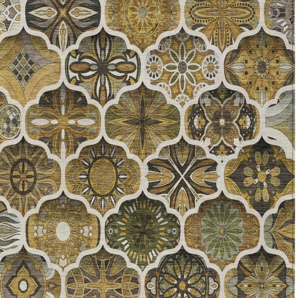 5' X 8' Brown And Chocolate Ogee Washable Indoor Outdoor Area Rug Homeroots Outdoor