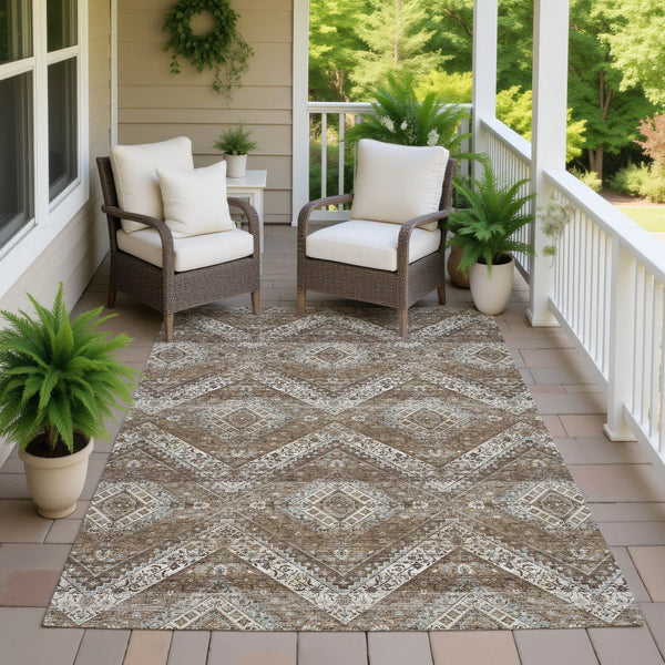 5' X 8' Brown And Chocolate Tribal Washable Indoor Outdoor Area Rug Homeroots Outdoor
