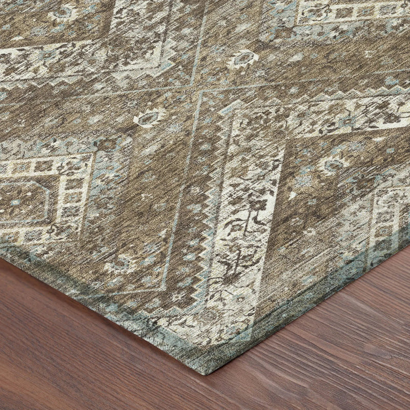 5' X 8' Brown And Chocolate Tribal Washable Indoor Outdoor Area Rug Homeroots Outdoor