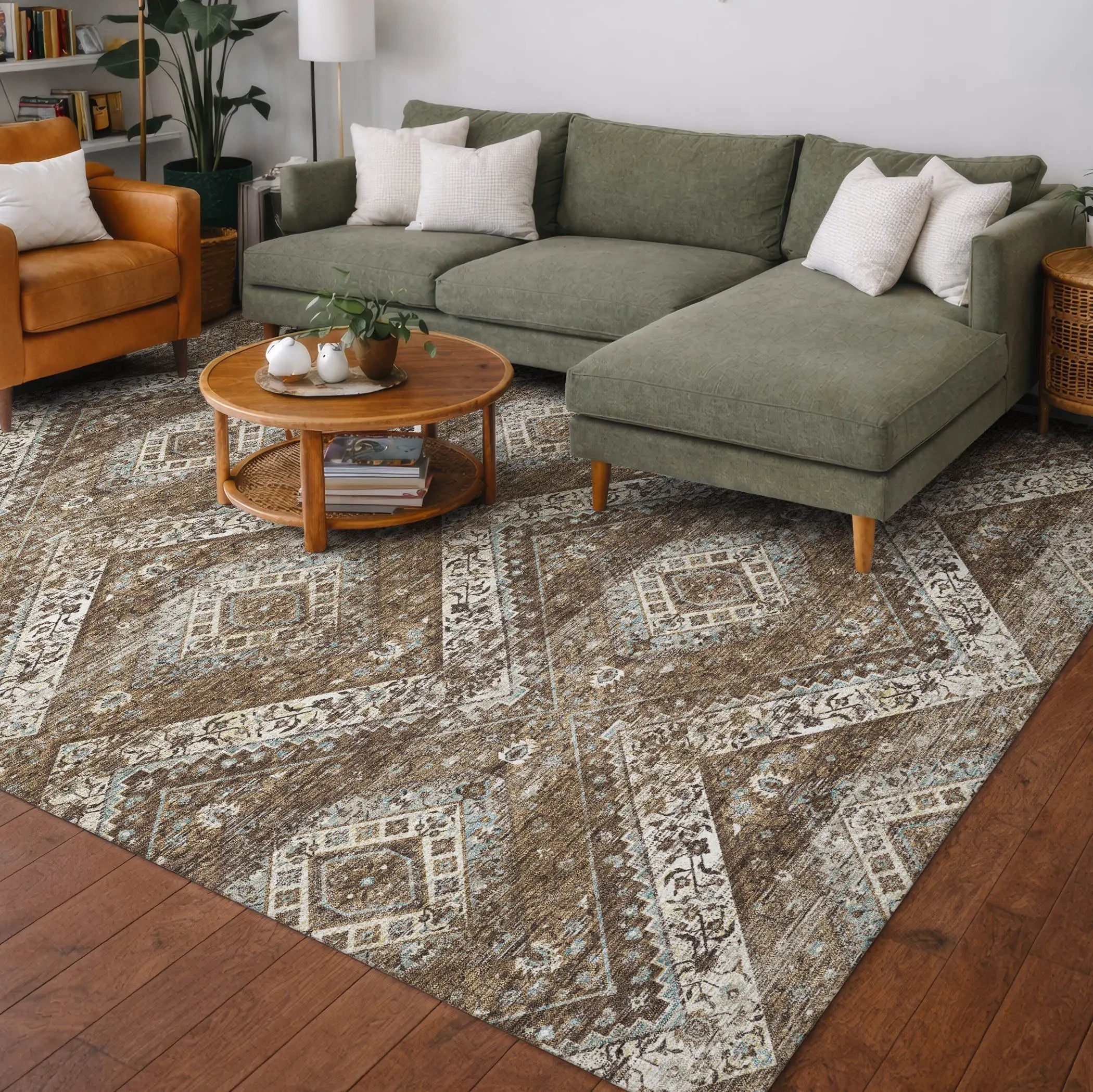 5' X 8' Brown And Chocolate Tribal Washable Indoor Outdoor Area Rug Homeroots Outdoor