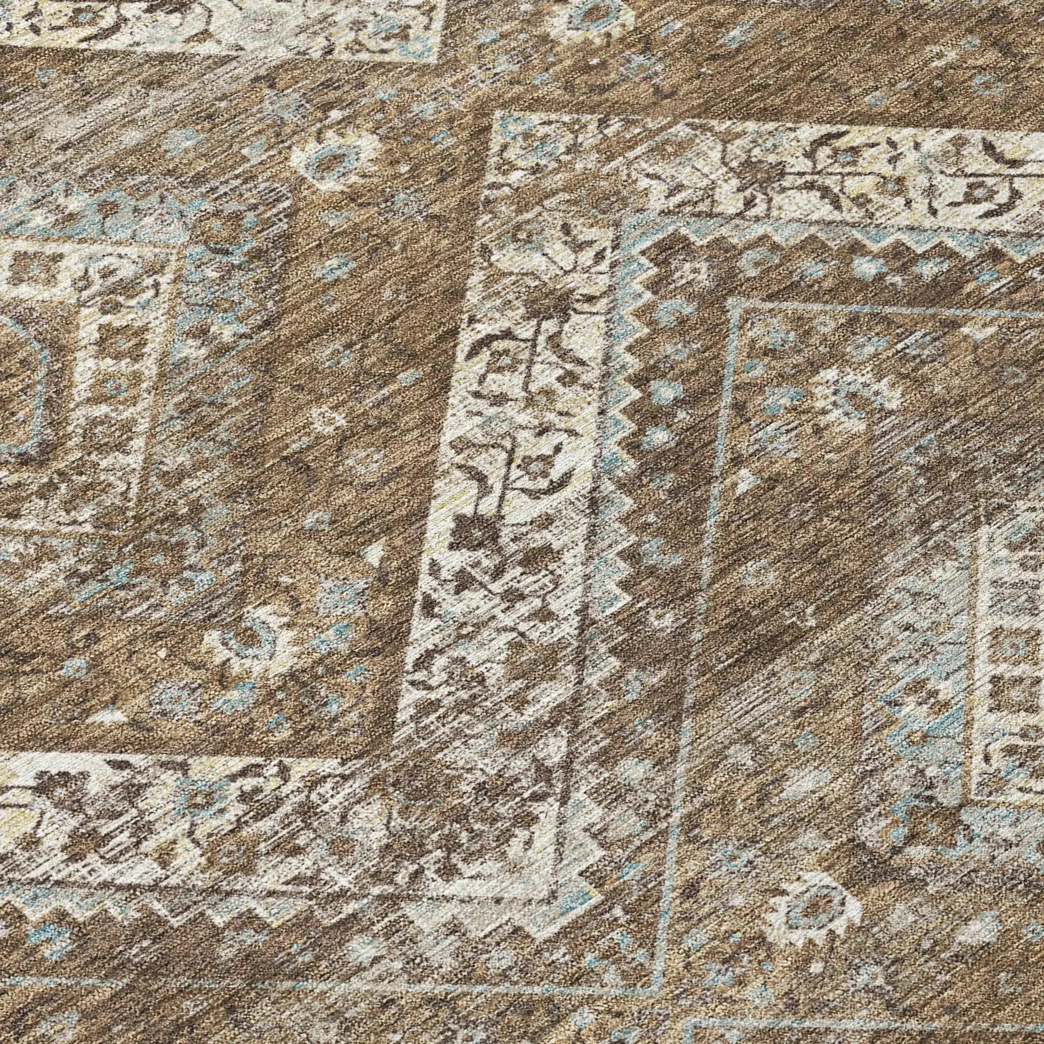 5' X 8' Brown And Chocolate Tribal Washable Indoor Outdoor Area Rug Homeroots Outdoor