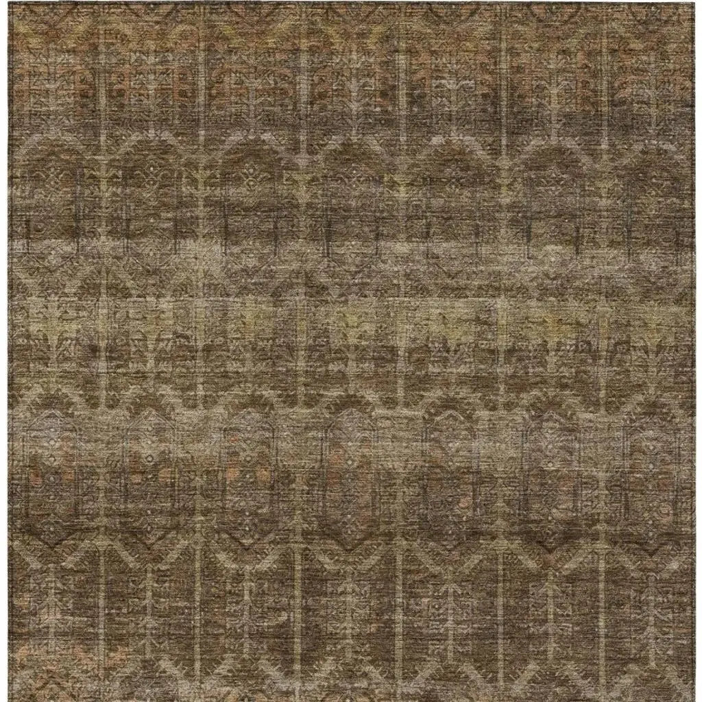 5' X 8' Brown And Chocolate Tribal Washable Indoor Outdoor Area Rug Homeroots Outdoor