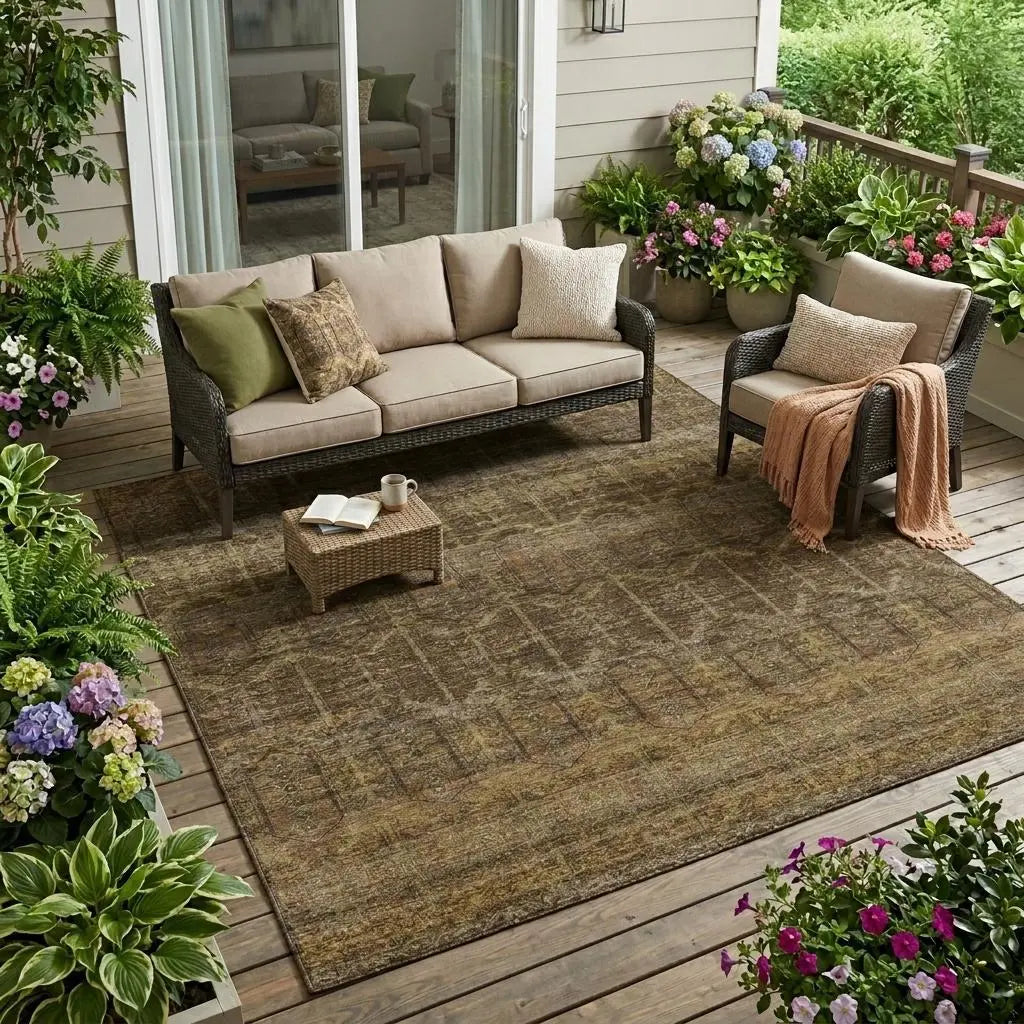5' X 8' Brown And Chocolate Tribal Washable Indoor Outdoor Area Rug Homeroots Outdoor