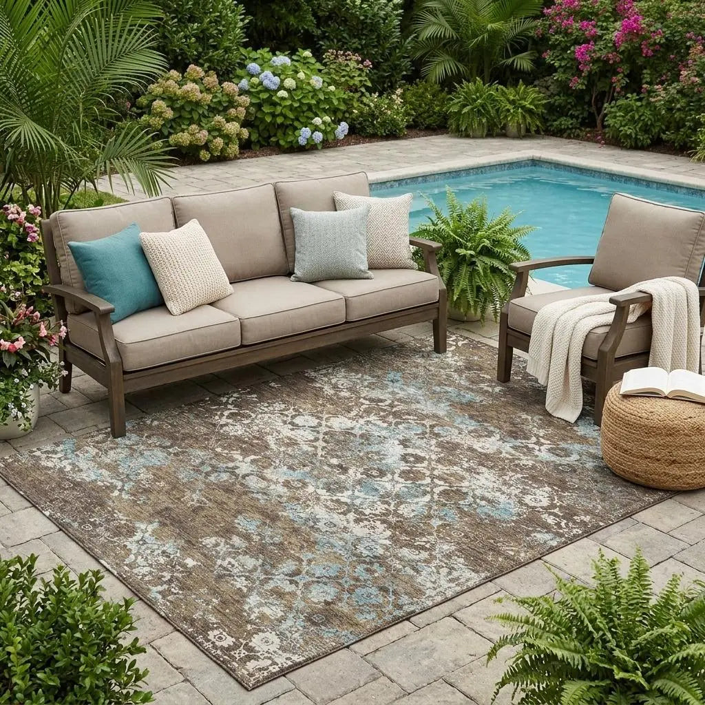 5' X 8' Brown And Coffee Floral Medallion Washable Indoor Outdoor Area Rug Homeroots Outdoor