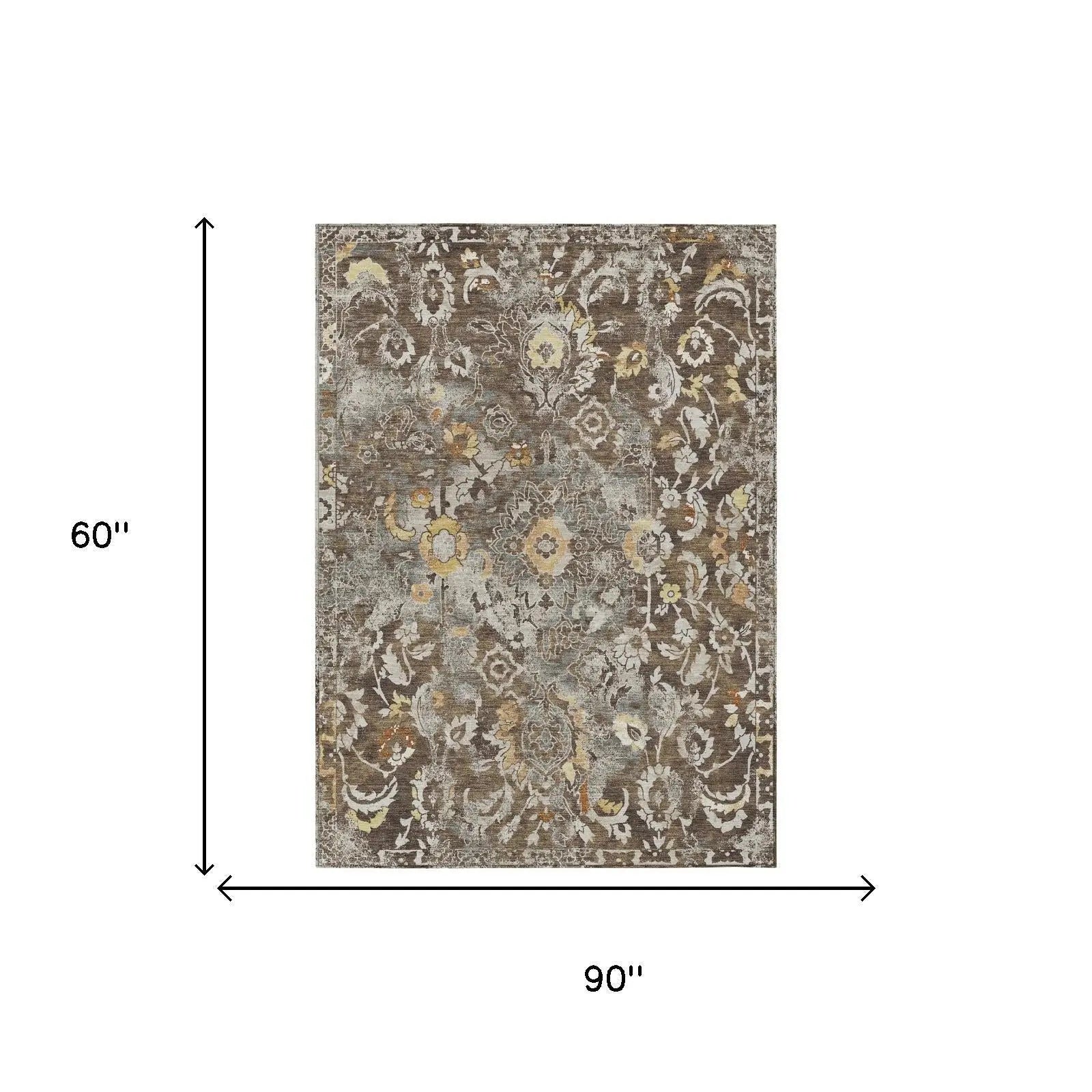 5' X 8' Brown And Coffee Floral Washable Indoor Outdoor Area Rug Homeroots Outdoor