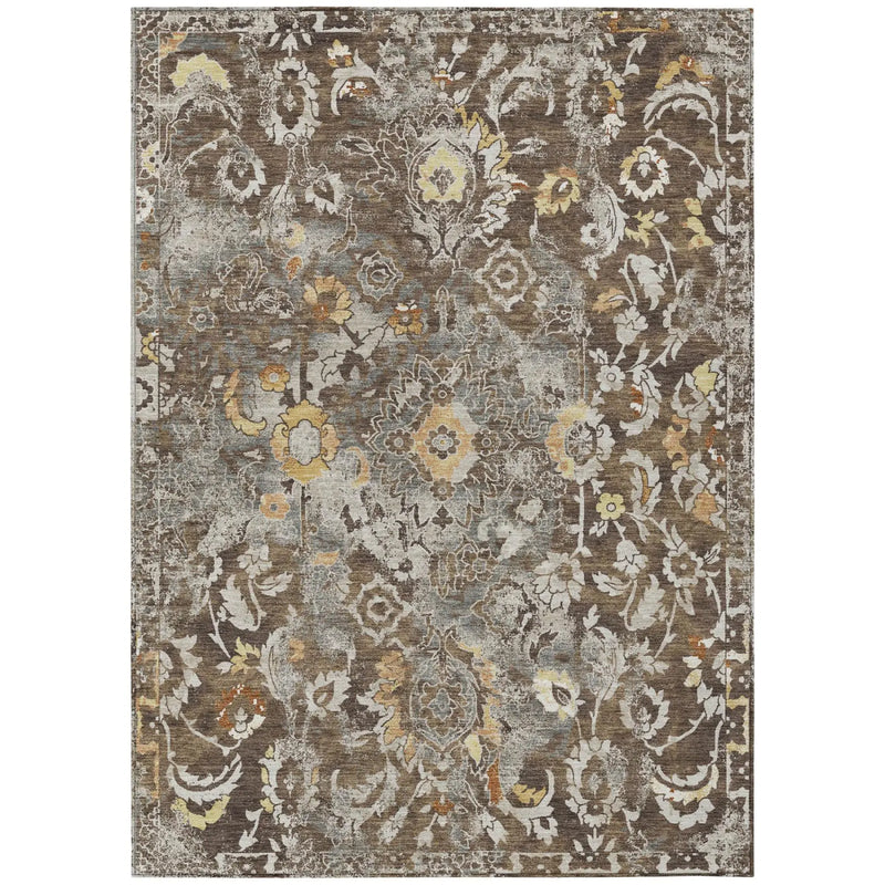 5' X 8' Brown And Coffee Floral Washable Indoor Outdoor Area Rug Homeroots Outdoor