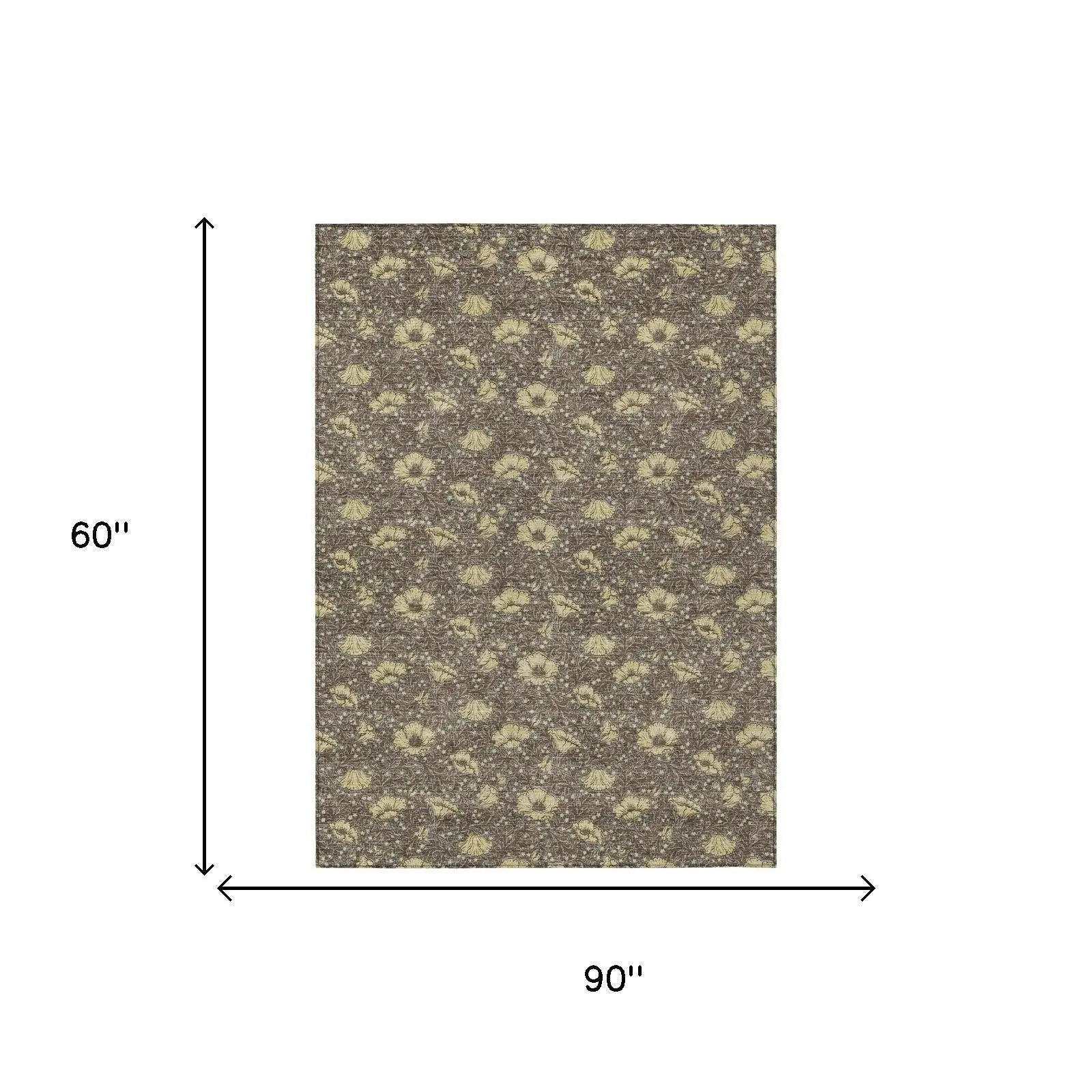 5' X 8' Brown And Coffee Floral Washable Indoor Outdoor Area Rug Homeroots Outdoor