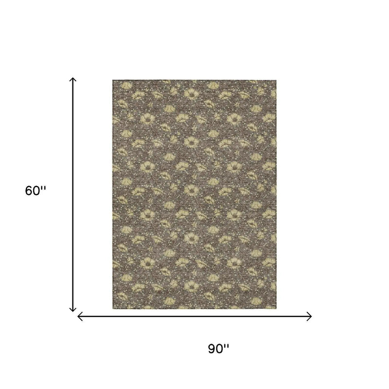 5' X 8' Brown And Coffee Floral Washable Indoor Outdoor Area Rug Homeroots Outdoor