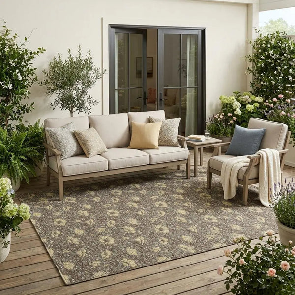 5' X 8' Brown And Coffee Floral Washable Indoor Outdoor Area Rug Homeroots Outdoor